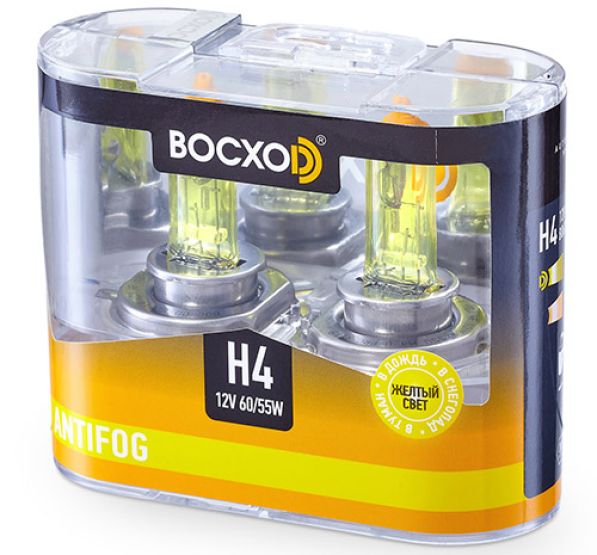 Лампа BOCXOD H4 12v-60/55w P43t AF (Anti FOG 3000k) (2шт.)