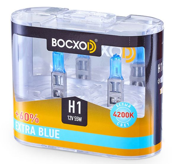 Лампа BOCXOD Н1 12v-55w P14.5s EB (Extra Blue +60%) (2шт.)