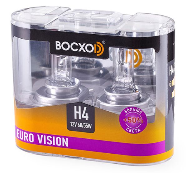 Лампа BOCXOD H4 12v-60/55w P43t EV (Euro Vision +50%) (2шт.)