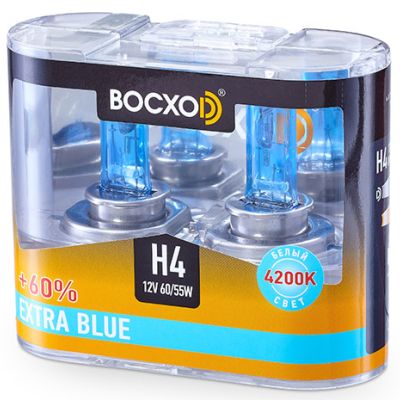 Лампа BOCXOD H4 12v-60/55w P43t EB (Extra Blue +60%) (2шт.)