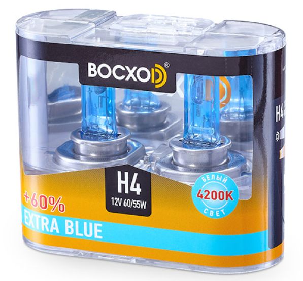 Лампа BOCXOD H4 12v-60/55w P43t EB (Extra Blue +60%) (2шт.)
