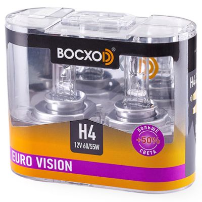 Лампа BOCXOD H4 12v-60/55w P43t EV (Euro Vision +50%) (2шт.)